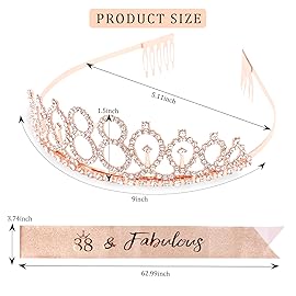 CIEHER 88th Birthday Crown + 88th Birthday Sash + Pearl Pin Set, 88 & Fabulous Birthday Sash, 88 Birthday Tiara, 88th Birthday Decorations for Women, 88th Birthday Gifts
