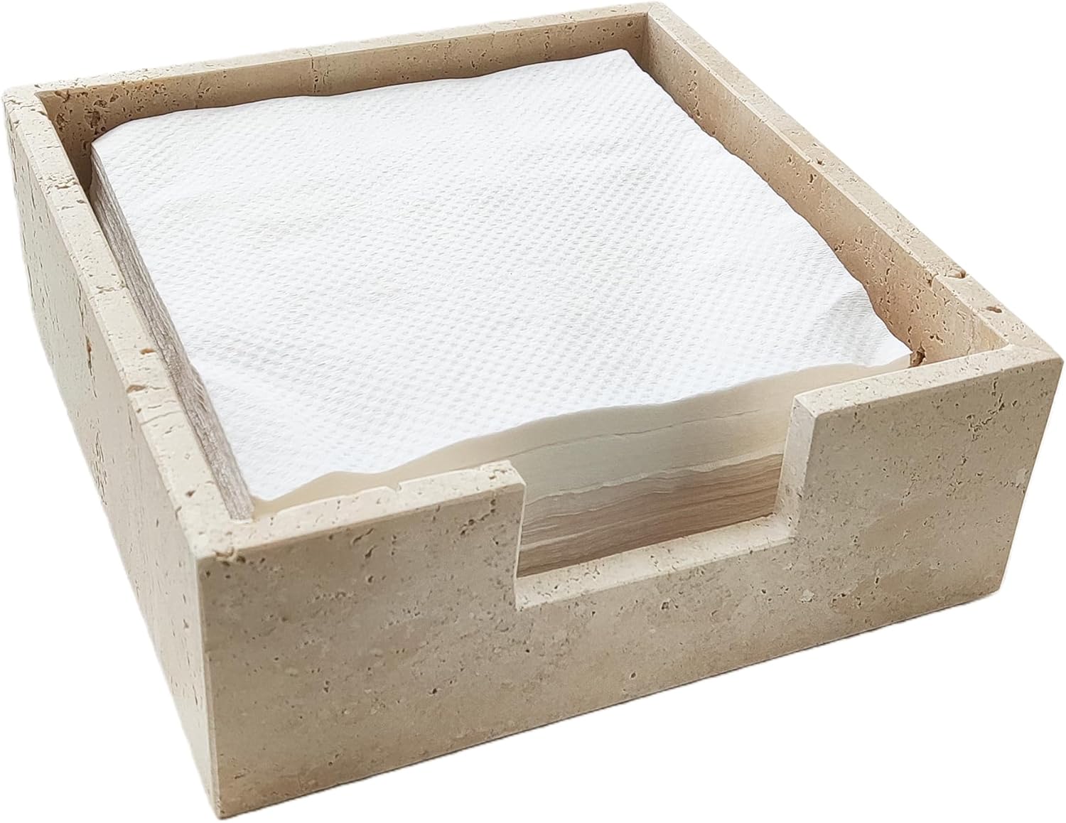 Travertine Marble Napkin Holder 7.5 Inchs for Table,Stone Flat Napkin Dispenser for Kitchen Restaurant Dining Room Countertop Decor