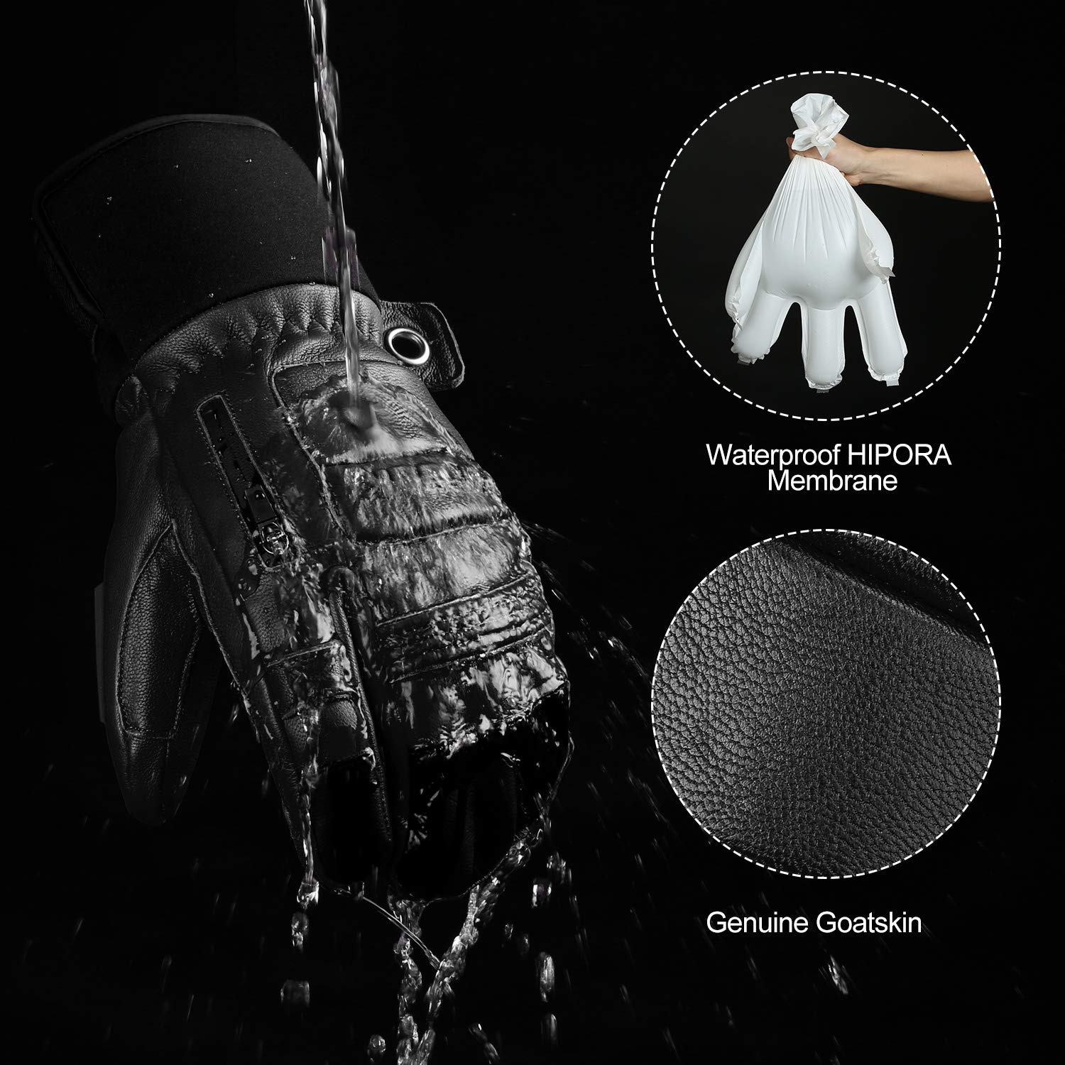 KUTOOK Gants Ski Chauffants Hiver Homme Femme Imperméable 3M Thinsulate Cuir Thermique Anti Froid Chaud Snowboard
