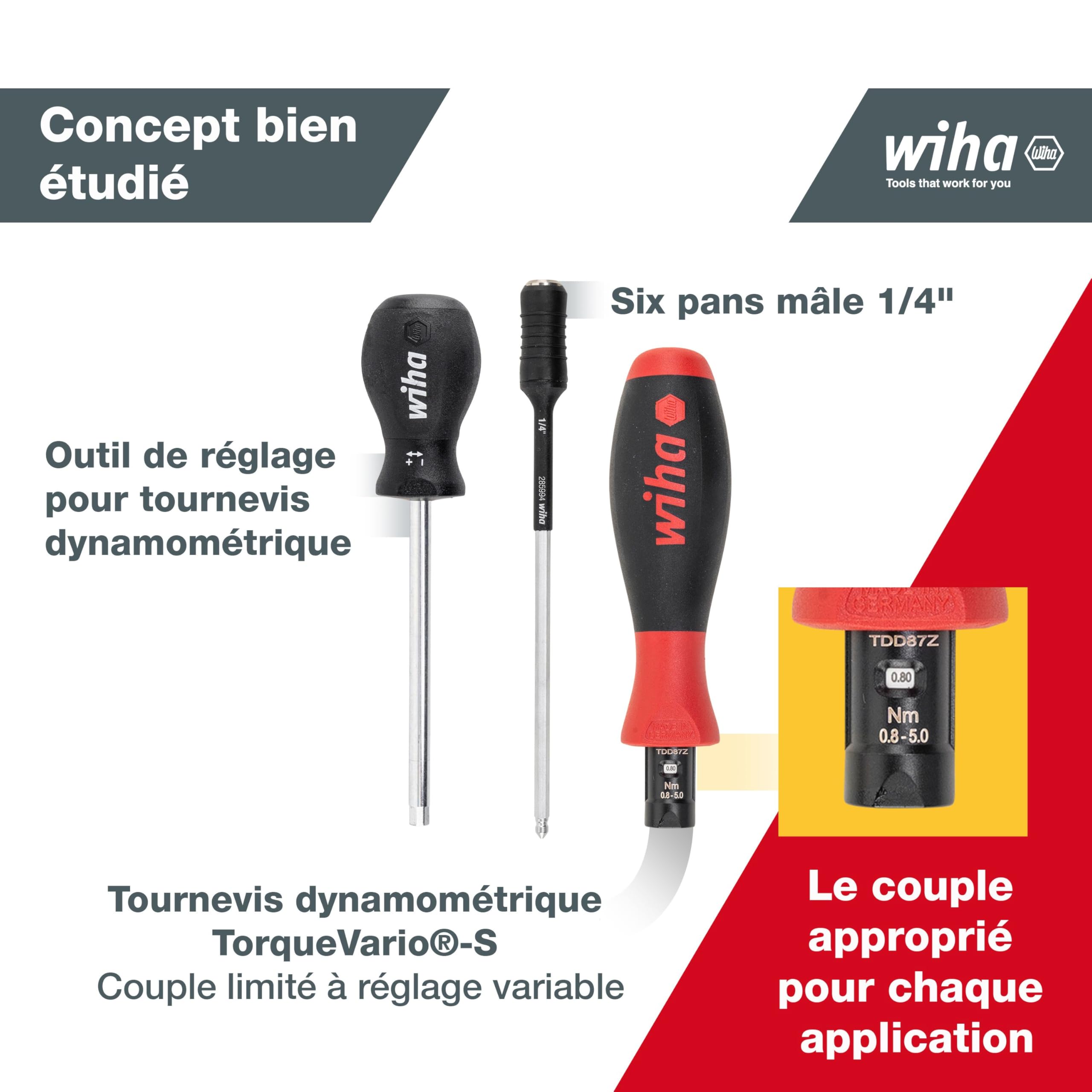 Wiha 2852S10 TorqueVario-S Torque Screwdriver Set 13 Piece | (26893) TorqueVario®-S, Pozidriv TORX® hex Phillips I with adjustment tool I ergonomic screwdriver handle