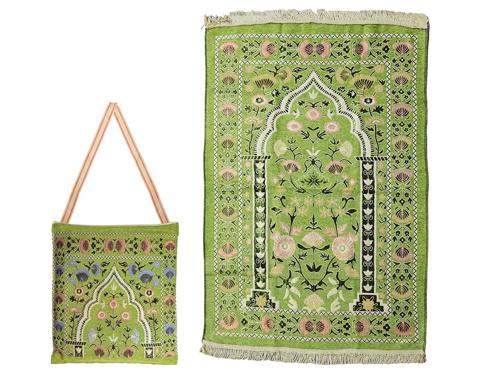 Abiyou Muslim Prayer Mat, Islamic Prayer Rug, Islamic Prayer Mat with Elegant Design Bag, Portable Foldable Prayer Rug, Ramadan Prayer Rug, Muslim Foldable Prayer Mat, for Ramadan (Yellow Green)
