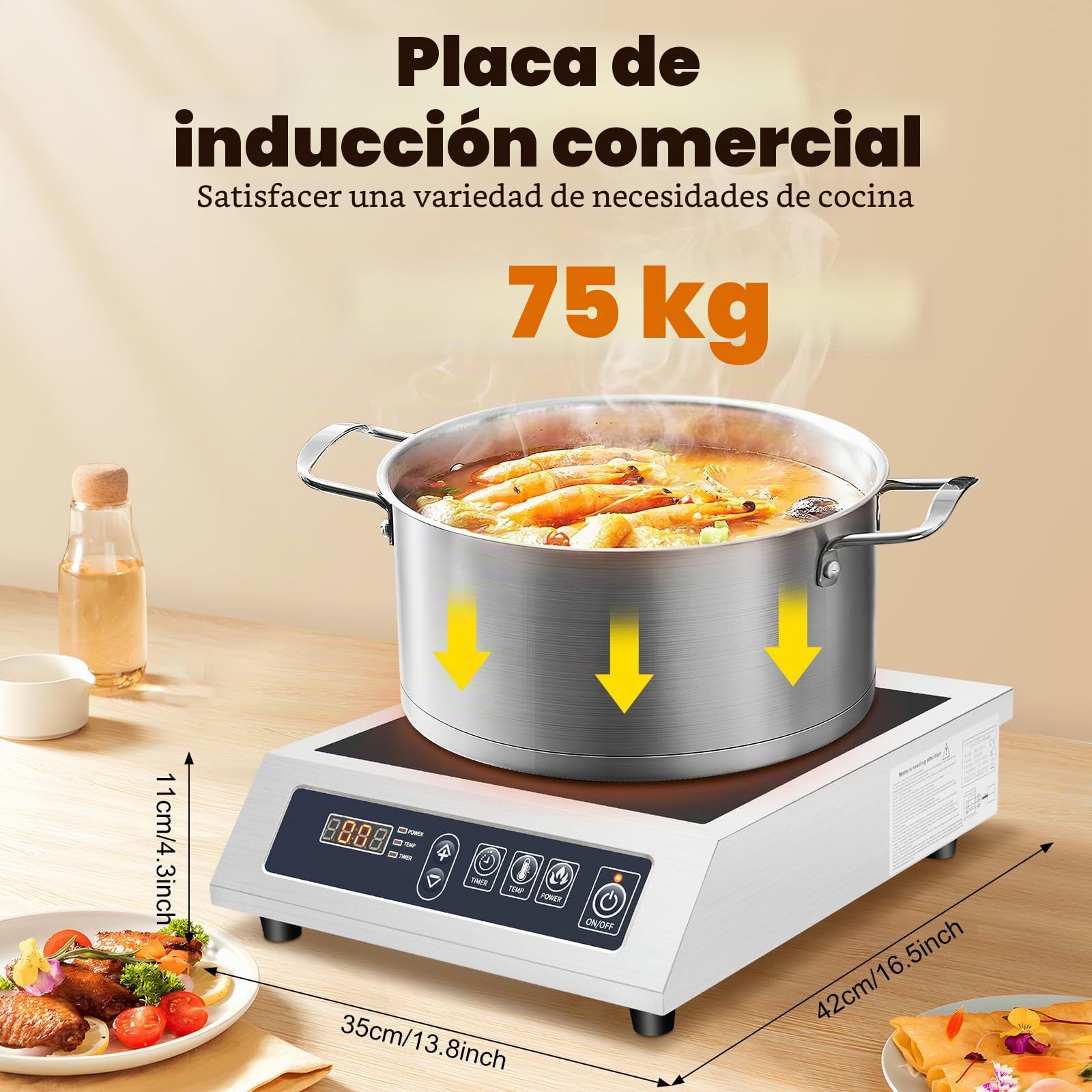 Inducción Comercial 3500w Acero Inoxidable Para Ollas De Fondo Plano 4.72-11.81 Pulgadas De Diámetro Adecuado Para El Hogar Restaurante Hotel