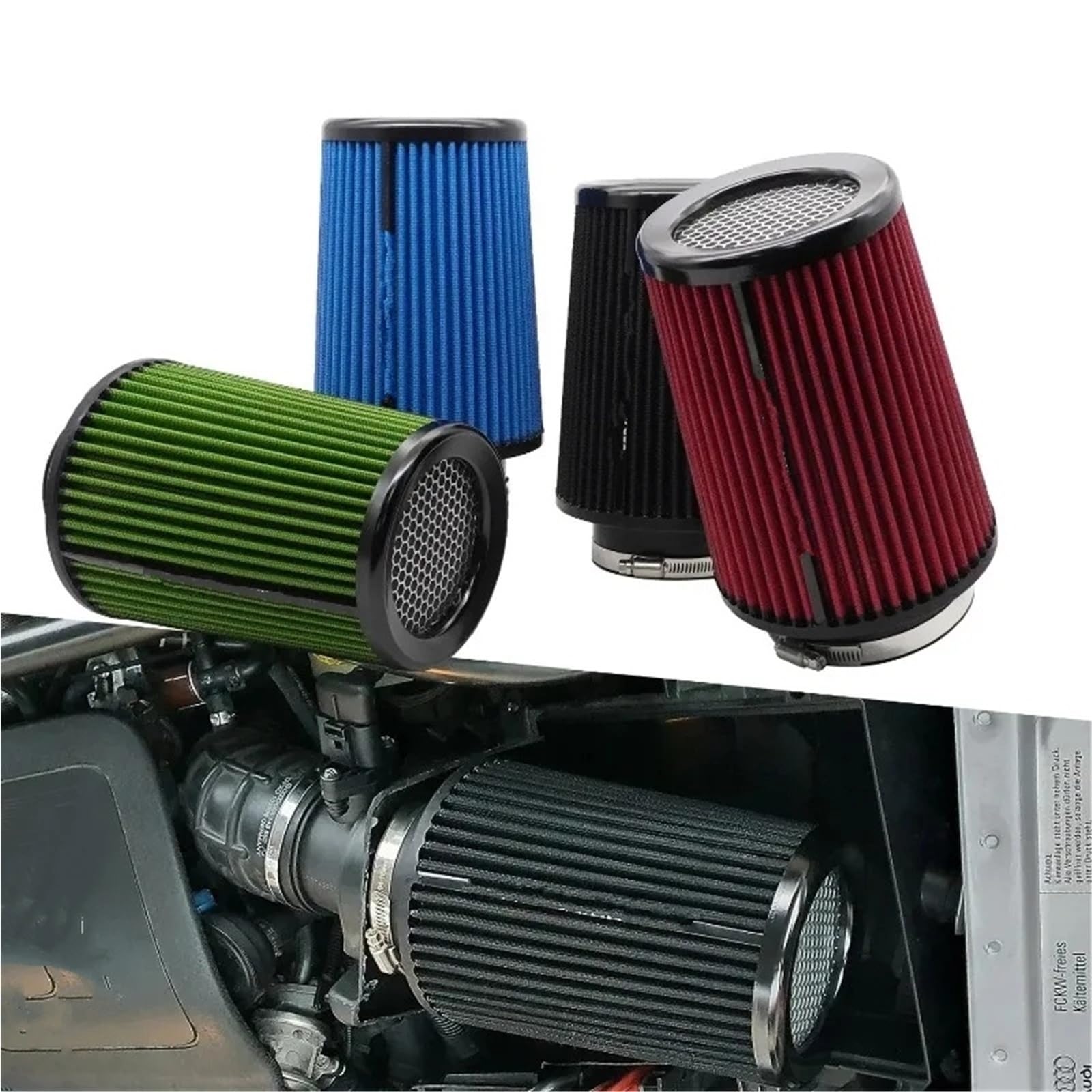 Filtr powietrza 76mm 4-calowy filtr powietrza Sport samochodowy Zimne układy dolotowe Zestaw filtrów Auto Części uniwersalne Stożek adaptera rurowego(101mm-Green)