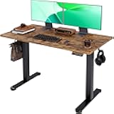 Electric Standing Desk, Adjustable Height Stand up Desk, 24x48 Inches Sit Stand Home Office Desk with Splice Board, Black Frame/Rustic Brown Top