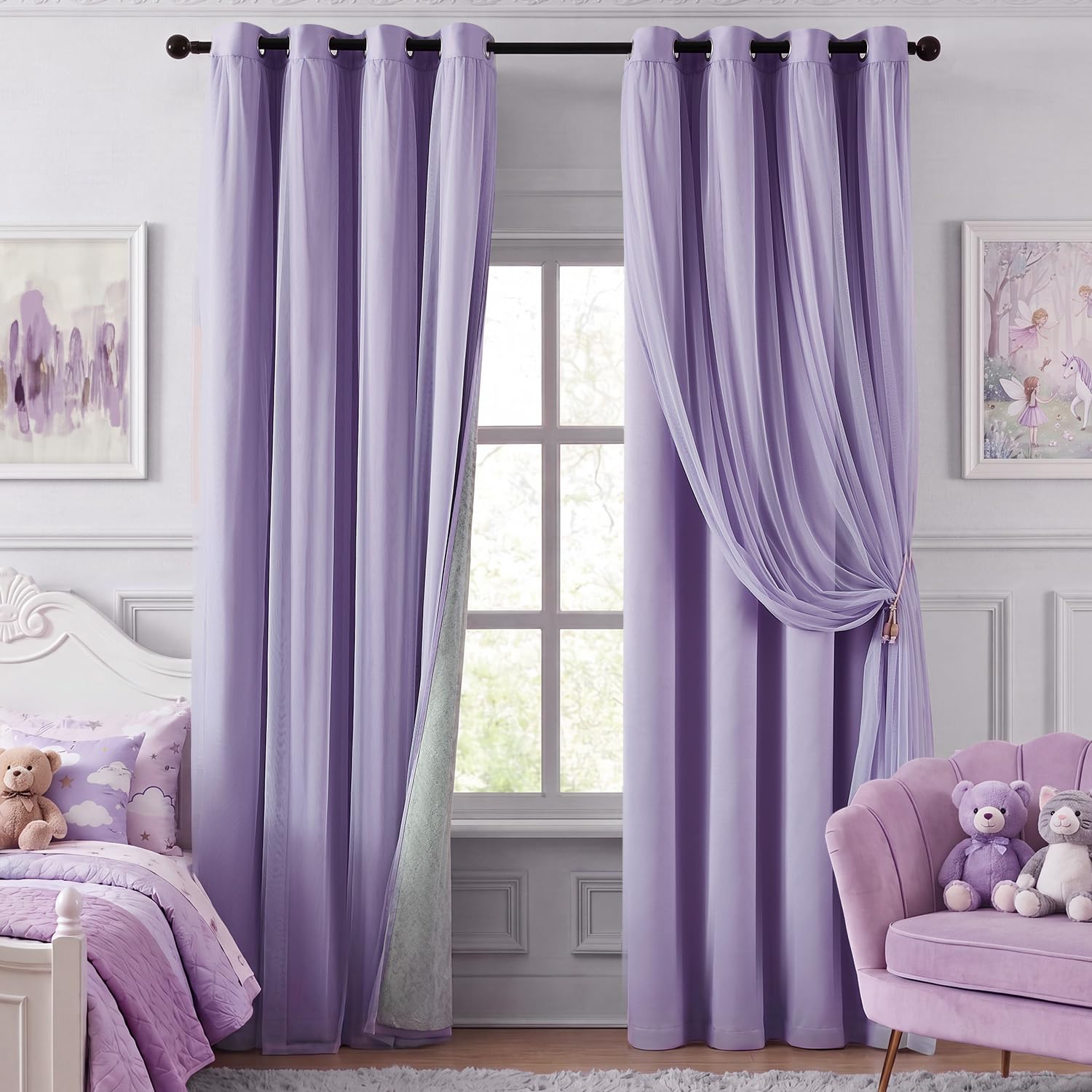 100% Blackout Curtains for Bedroom, Double Layer Lilac 108" L