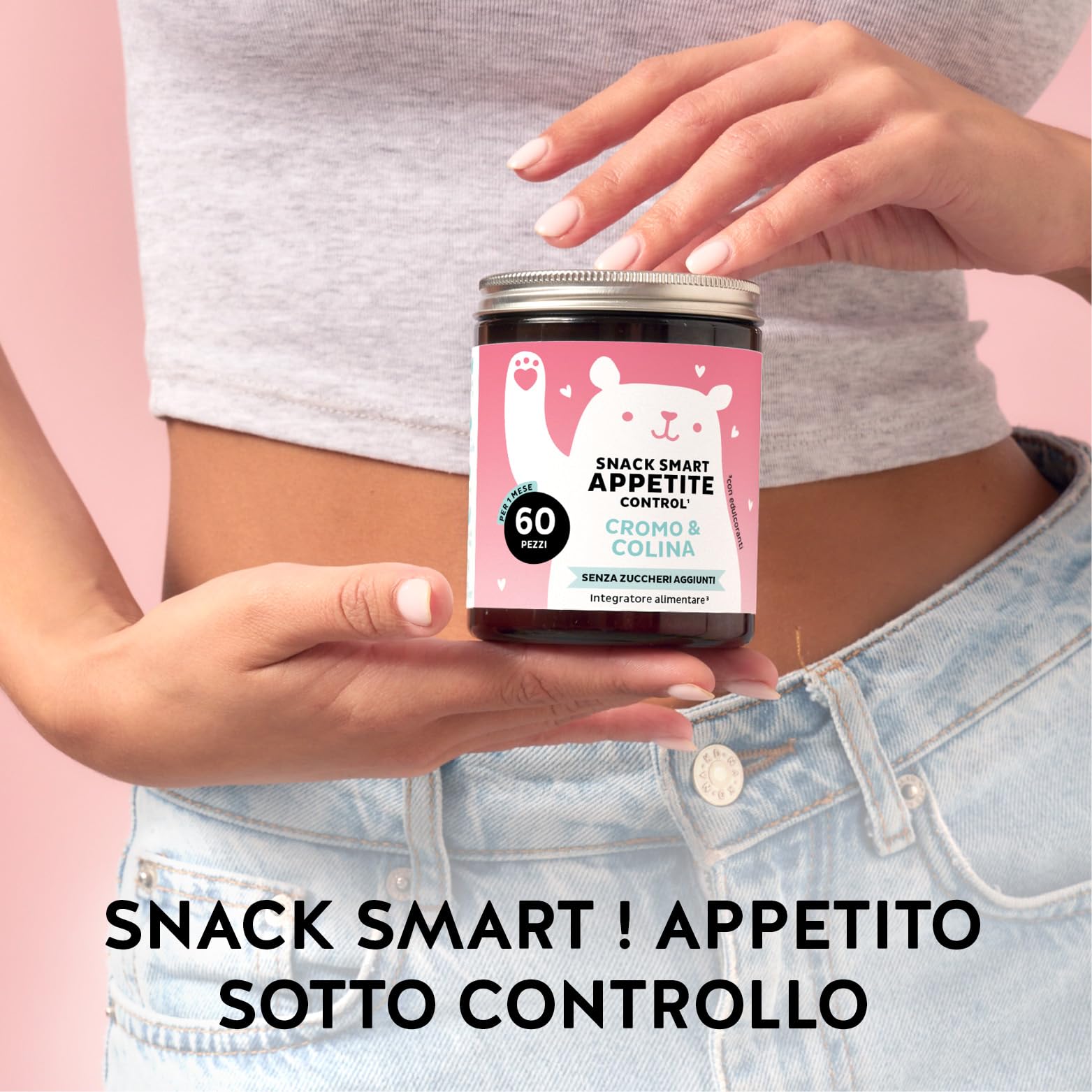 Snack Smart - Caramelle Gommose Controllo dell'Appetito - Multivitaminico, Con Cromo Picolinato e Colina - Senza Zuccheri Aggiunti, Vegano - 60 pezzi (1mese) - Bears with Benefits