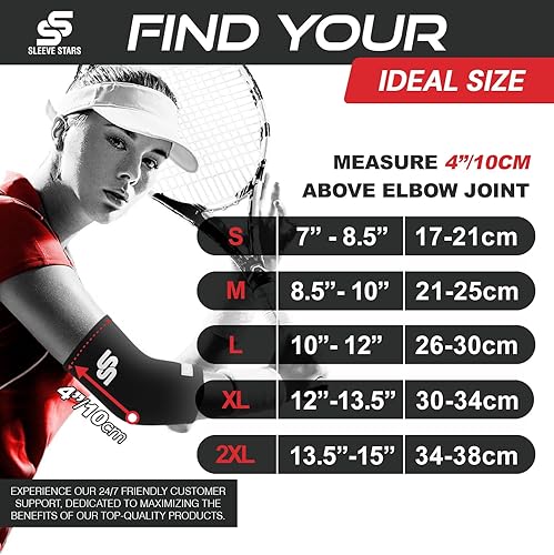 Vista 5 de Sleeve Stars Elbow Sleeve for Pain Relief & Protection - Elbow Compression Sleeve for Women & Men - Supportive Elbow Brace for Tendonitis, Recovery