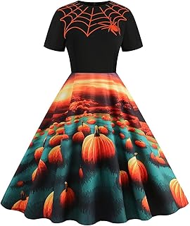 Yihaojia Halloween Women's Short Sleeve Tunic Dress Vintage Cocktail Swing Dress Wedding Party Prom Evening Dress Prime Deals of The Day Today only Clearance Prime Deals of The Day Today only Women
