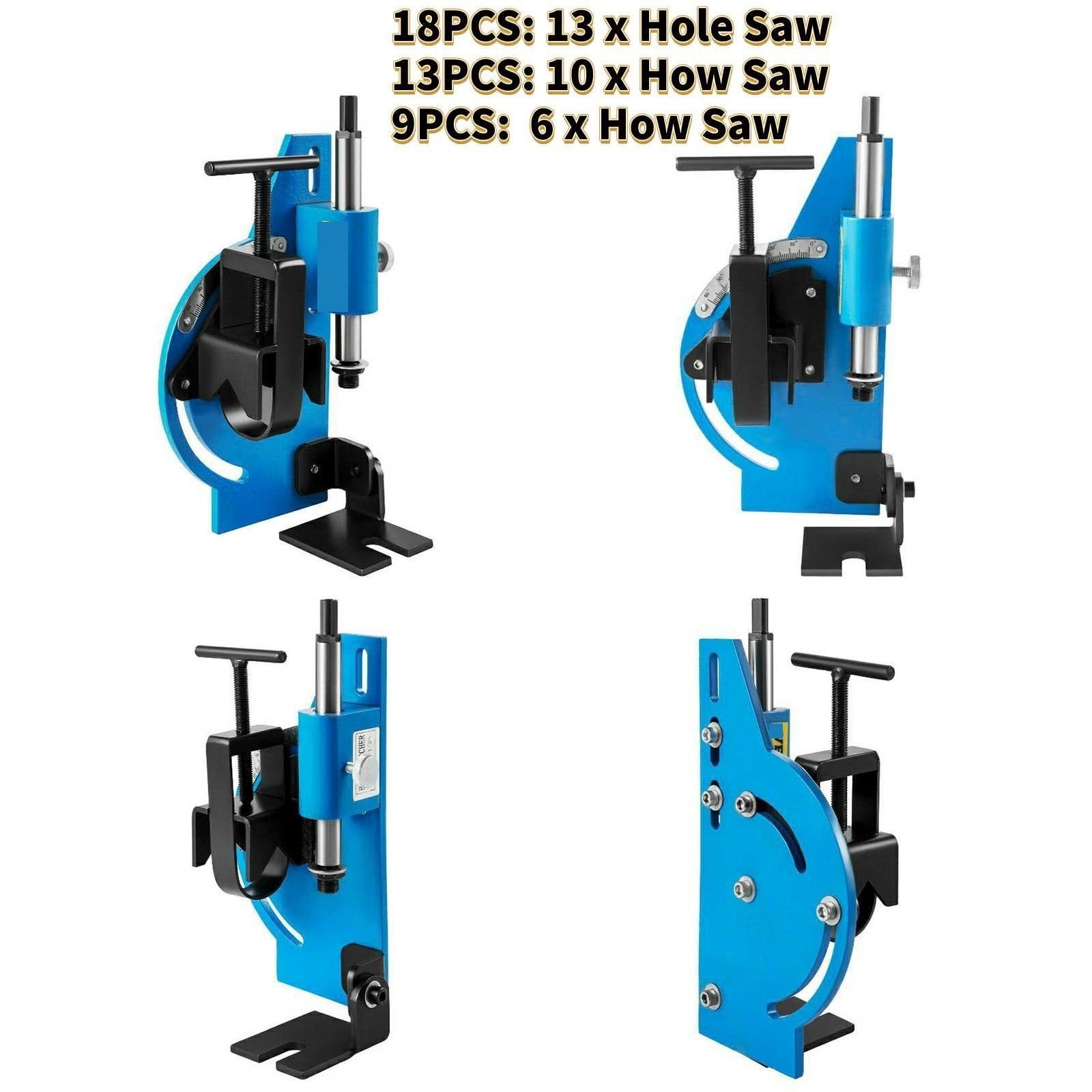 Rotation Angle 0-60 Degree Pipe Tubing Notcher Cutter Tube Slotting With Hole Saw For Cutting On Metal Wood PVC Deska,Wydajna(18PCS-13 Hole Saw)