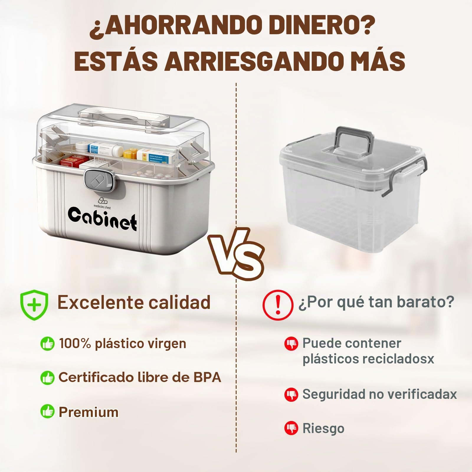 Caja Medicamentos & Medicine Organizer – Caja Almacenaje Plástico 3 Niveles con Asa, Gran Capacidad para Hogar, Viajes, Uso Diario (31.5 x 22.5 x 21.5 cm)