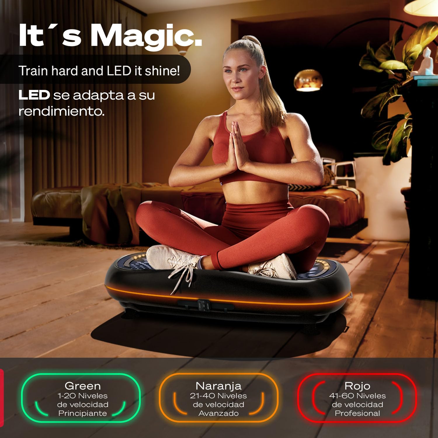 Sportstech - VP500 Plataforma Vibratoria, 4D Premium Plataforma Vibraciãn Muscular, Smart Plataforma Vibratoria Fitness con Digital Touch Integrado, Accionado por 3 Motores, 60 Niveles de Velocidad