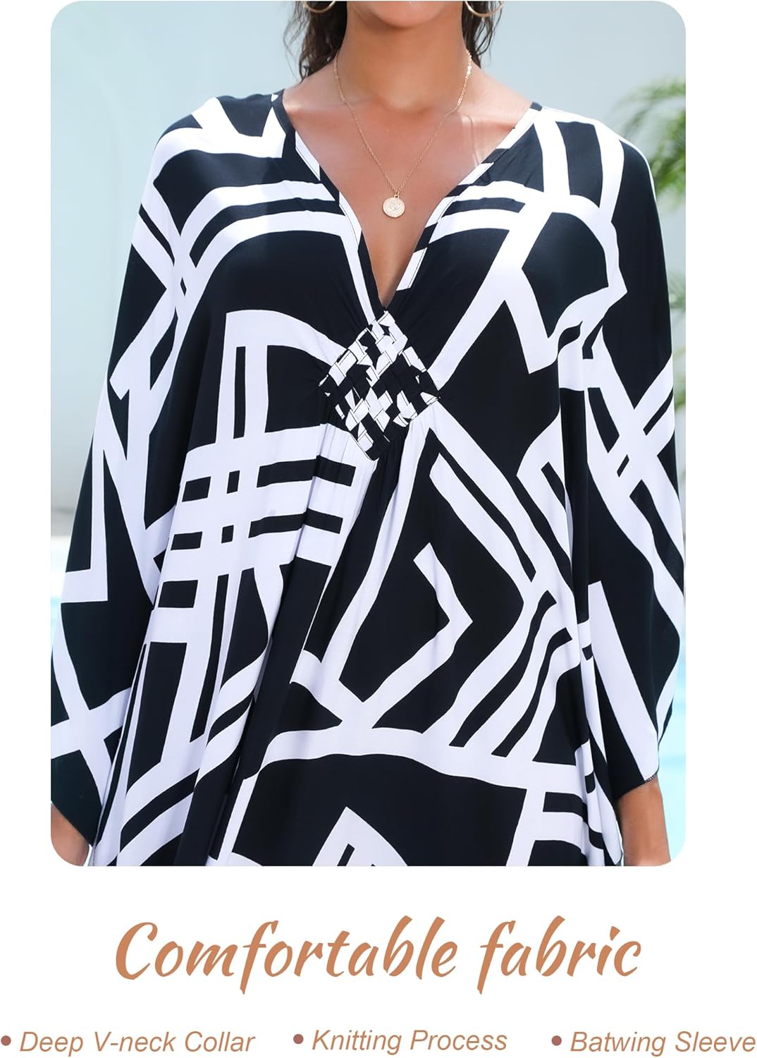 Kaftan Dress for Women,2025 Plus Size Hawaiian Batwing Sleeve Beach Cover Up Summer Swimsuit Dresses - Image 4