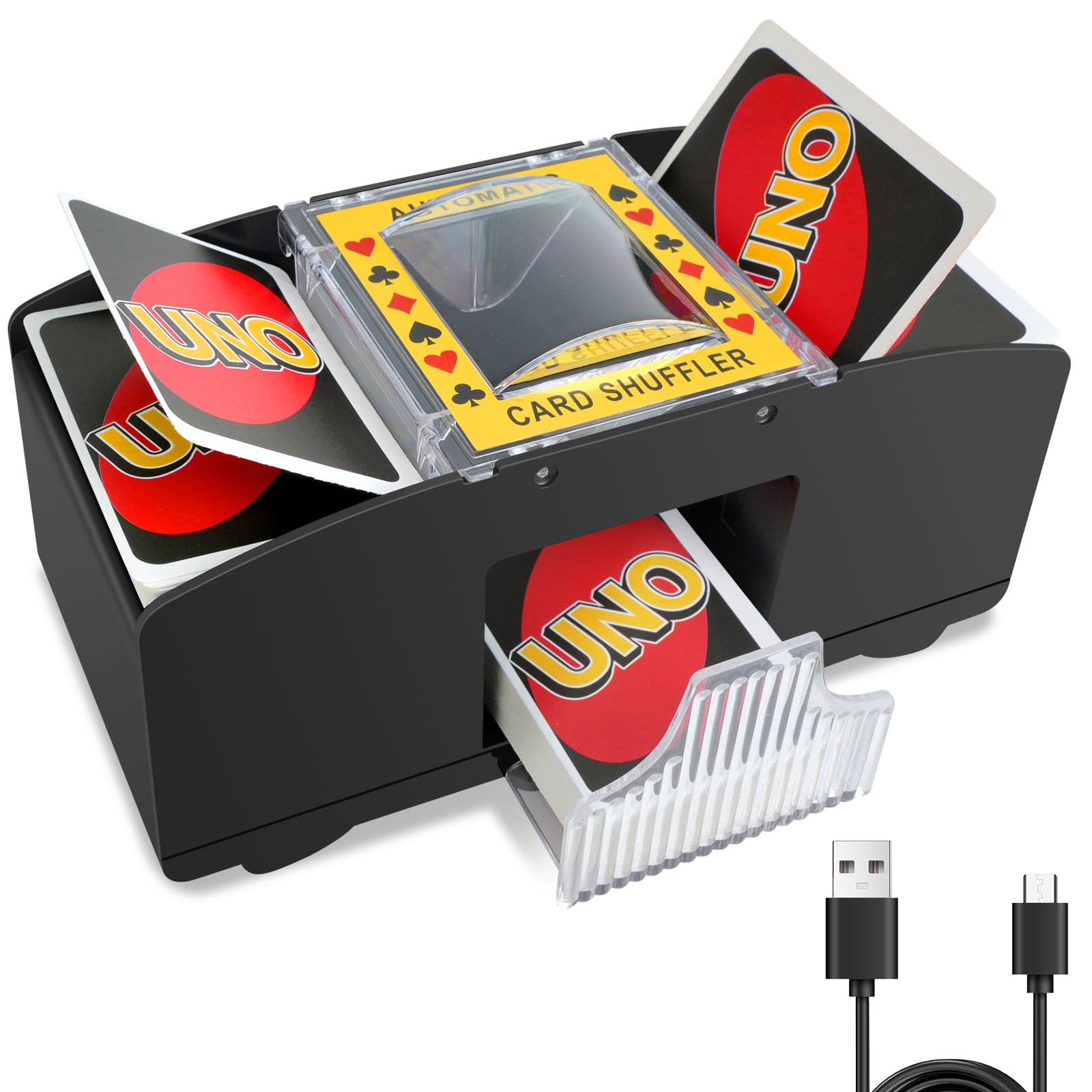 vonsera Elektrische Kartenmischmaschine, Automatischer Kartenmischer für 1–2 Decks, Kartenmischgerät für UNO, Poker & Blackjack – USB oder Batteriebetrieben (Batterien Nicht enthalten)