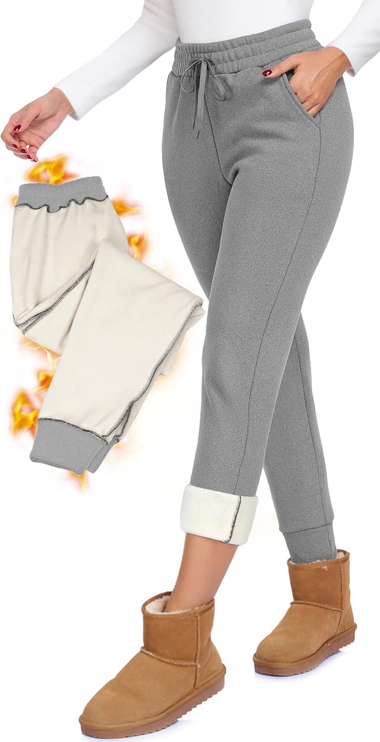 Fleece Lined Joggers for Women-Winter Thermal Women's Sweatpants Thick High Waisted Ski Hiking Running Pants S-2XL