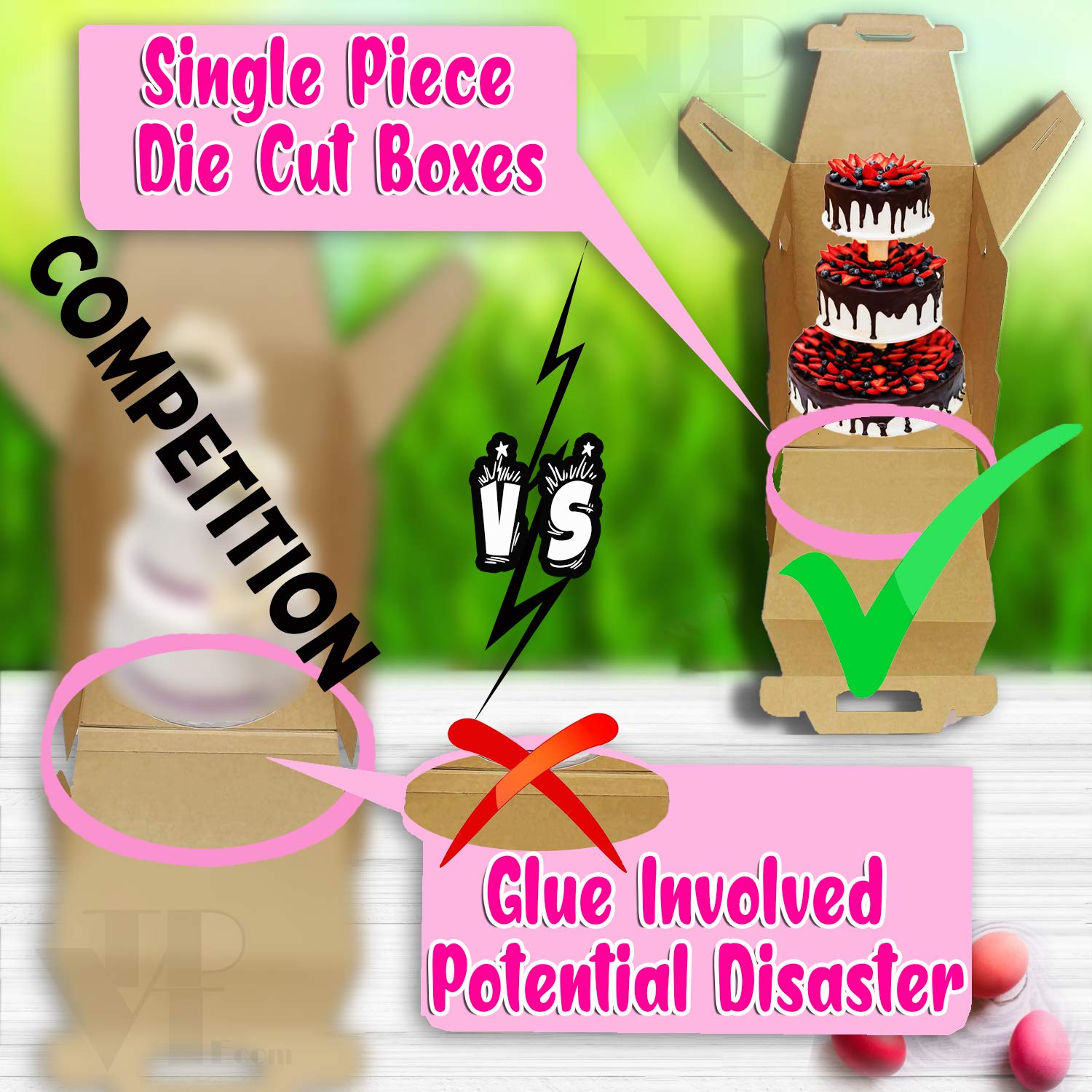 10 Pack Tall Cake Boxes with Handle in 2 Sizes, 10x10x12 and 12x12x14