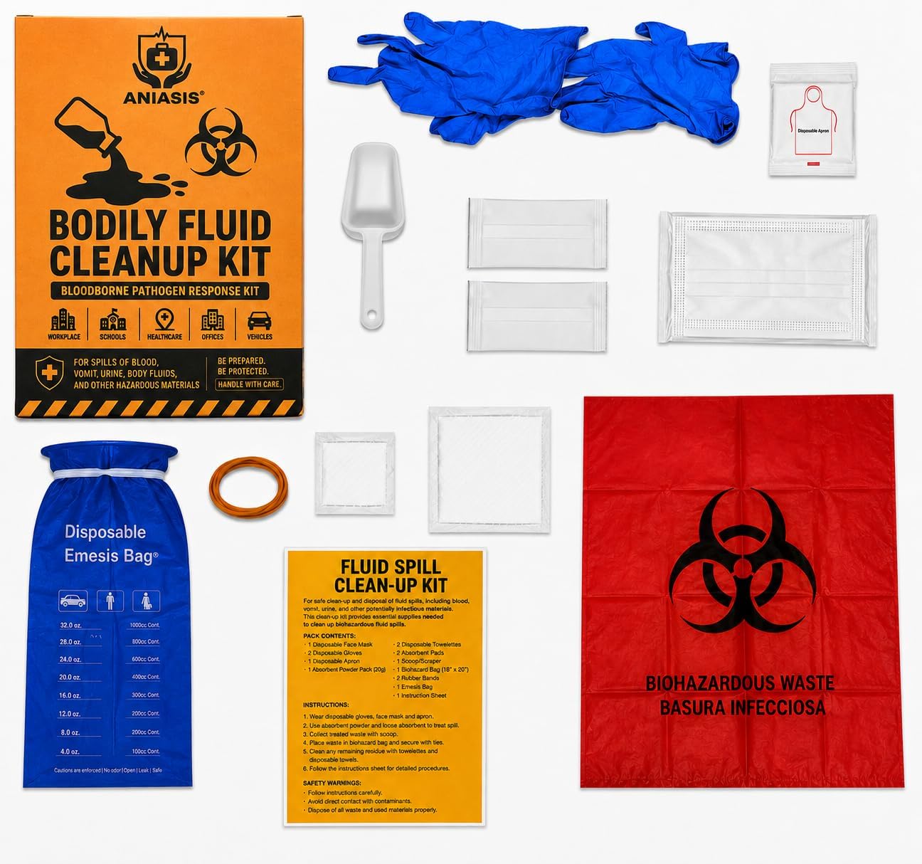 ANIASIS 12-Piece Bodily Fluid Spill Cleanup Kit