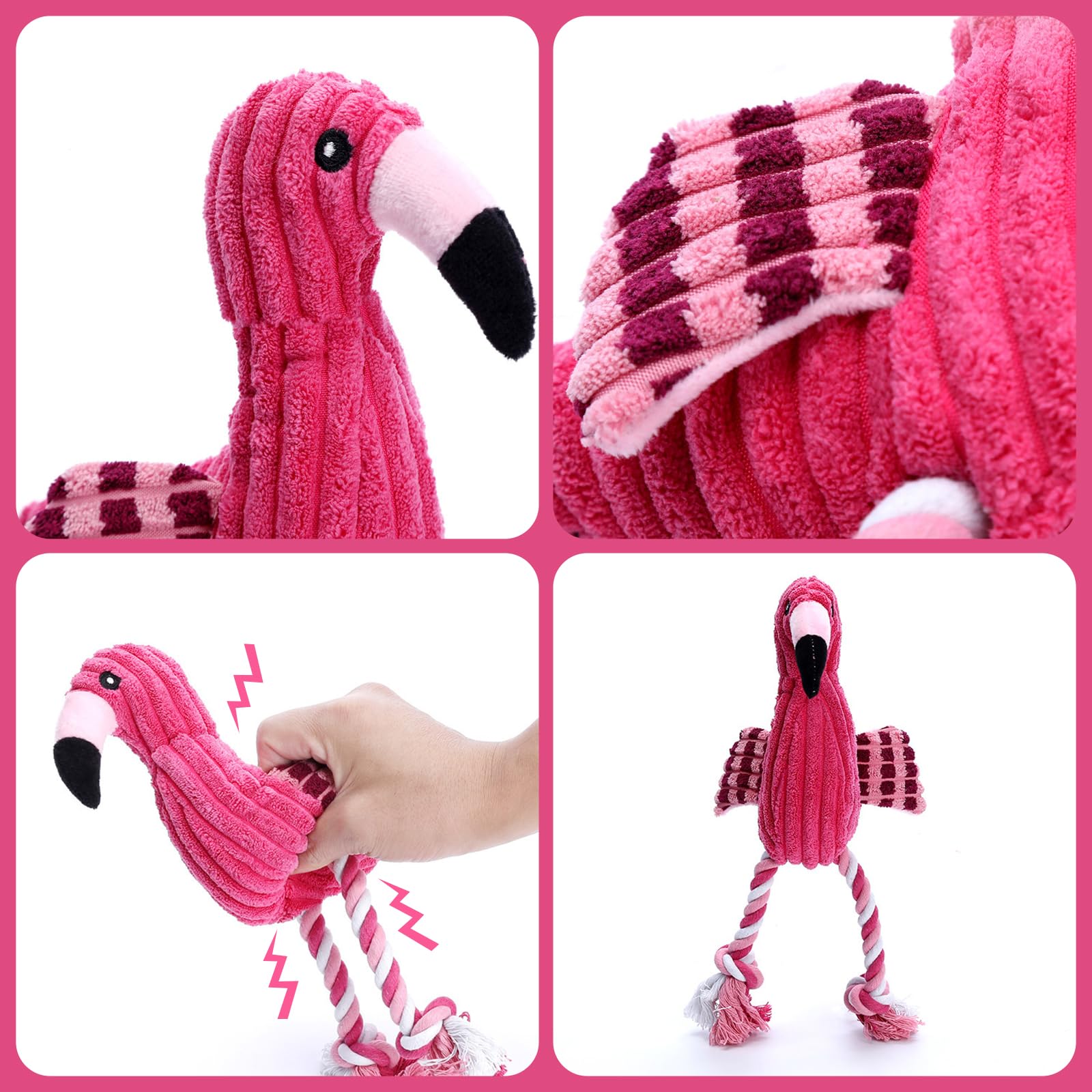 Squeaky Dog Toys for Small Medium Dogs,Flamingo Shaped Plush Dog Toys for Boredom,Soft Interactive Dog Puzzle Toys for Puppy,Pet Chew Toy Gift for Dog Cat Teeth Cleaning,Playing,Chewing,Stress Relief - Image 3