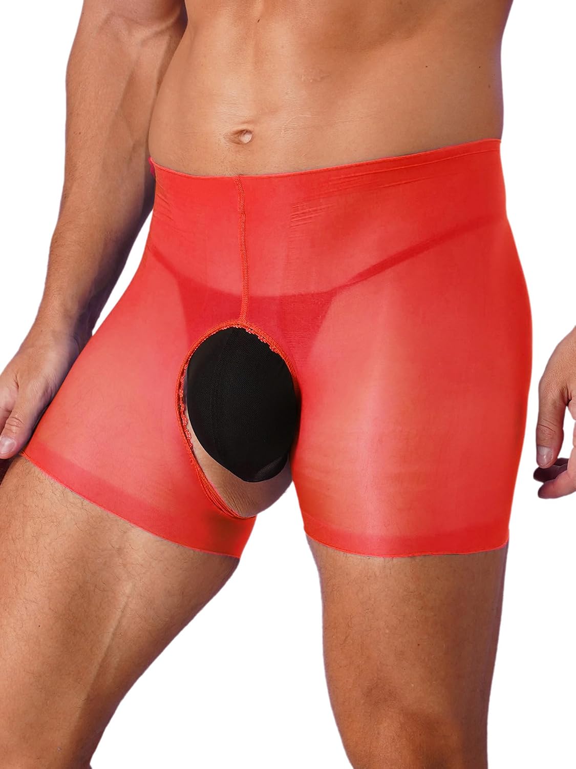 Men’s Slim Fit Shorts Ice Silky Stretchy Trunks Cutout Hot Pants Sexy Sissy Lingerie Bottoms