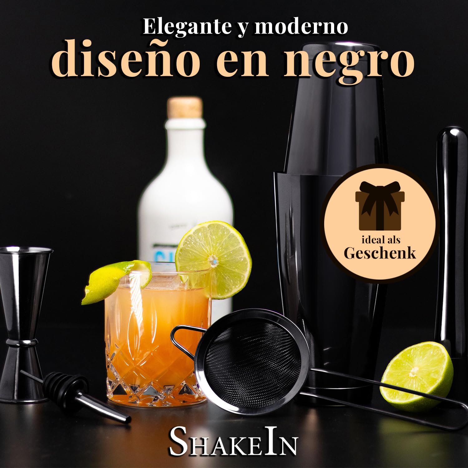 set da cocktail 12 pezzi,Elegante shaker per cocktail in nero,Grande set di miscelazione per cocktail,Set da barista shaker per cocktail,Set da cocktail Shaker per accessori da bar