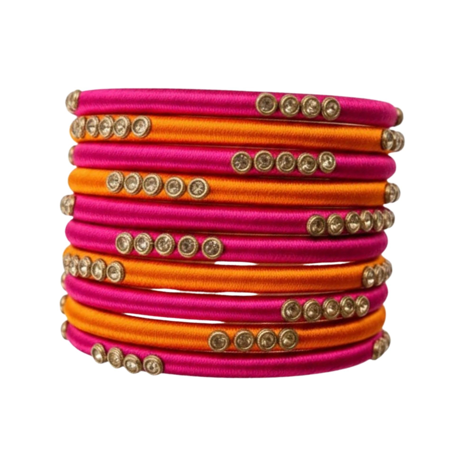 Stone Studded Silk Thread Bangle Chudi Set for Women Girls | Bangles Set for Women Wedding Chudi Set Fashion Jewelry-image-34