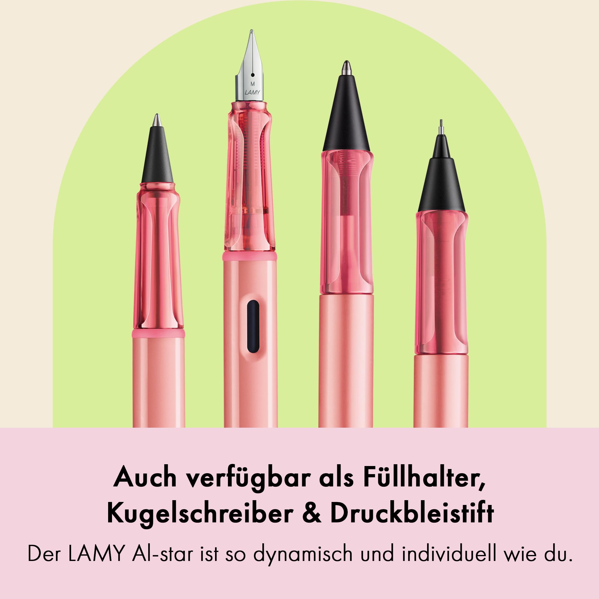 Lamy AL-star flamingo Tintenroller - leichter Stift mit transparenten, ergonomischen Griff & Strichbreite M - Gehäuse aus Aluminium – mit Tintenrollermine M 63 Strichbreite M in schwarz