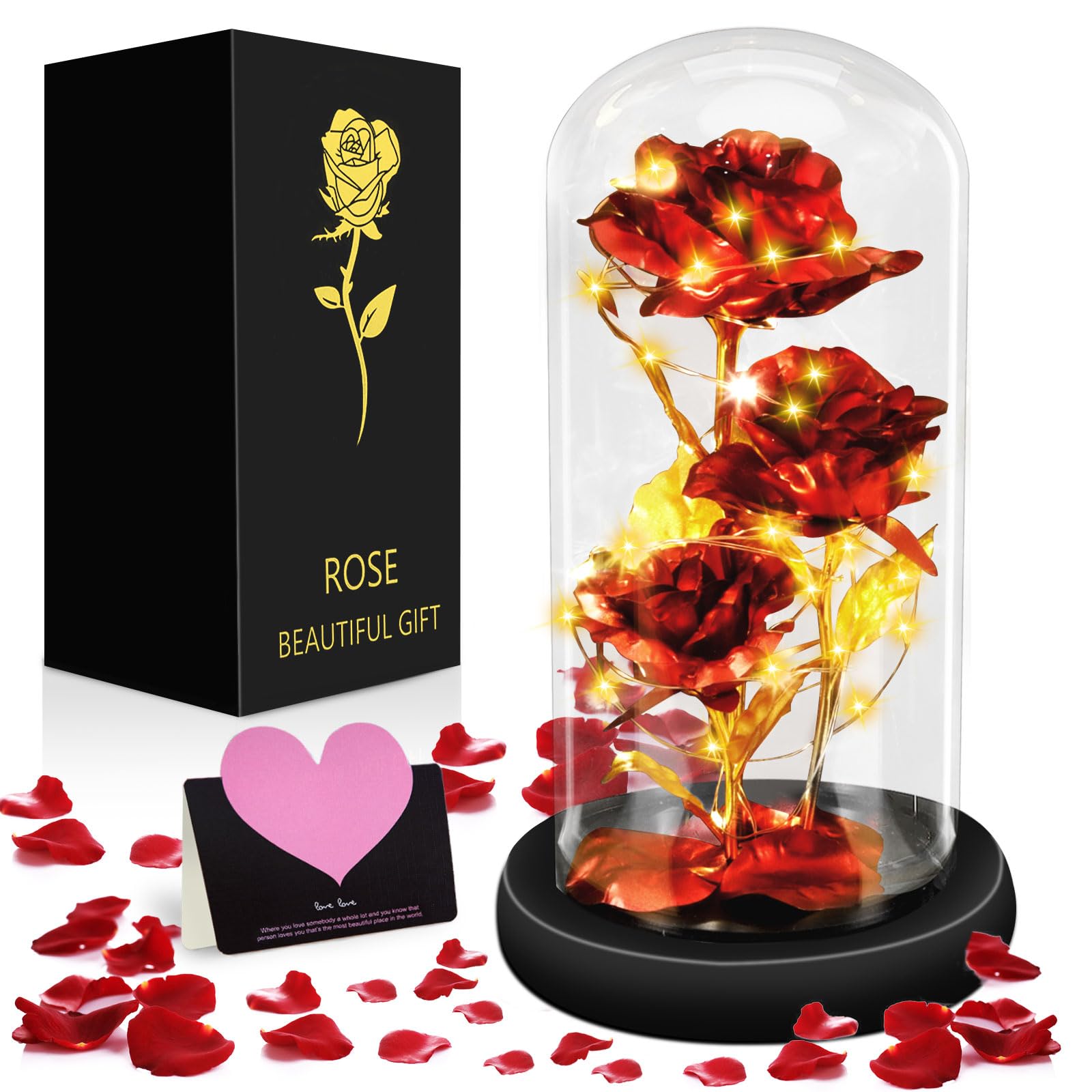 CENWA Braccialetto Regolabile Con Rosa Incantata - Ispirato Al Film, Ciondolo Rosa In Acciaio, Regalo Per Fan (Rosso)