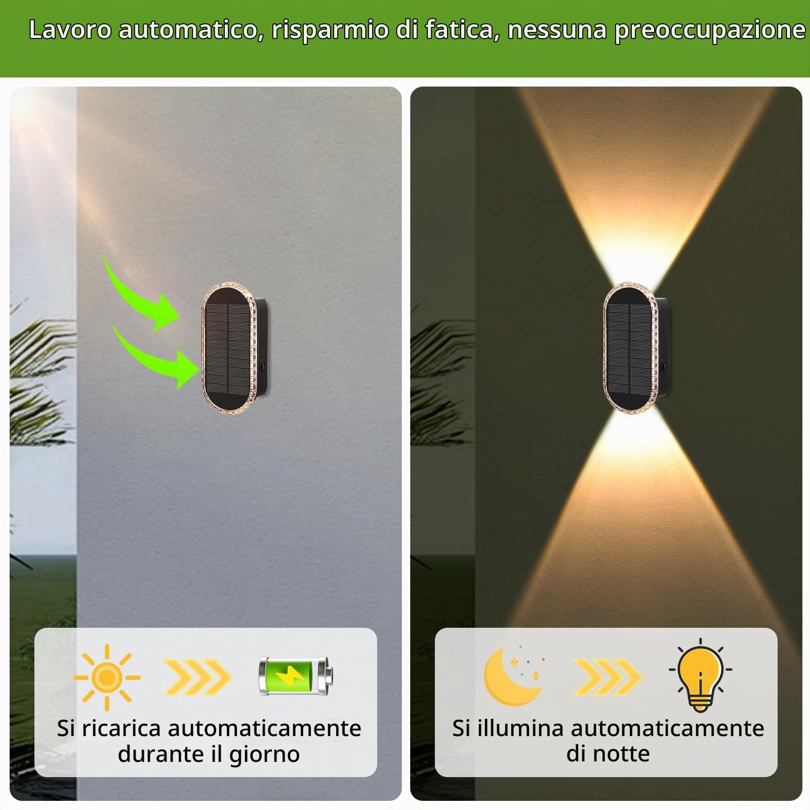A.bigwhale Lampada solare parete per esterno, lampade solari esterno, 6 pezzi luci da giardino illuminazione, 3000K/4000K/6000K impermeabile luce solare per recinzione muro patio giardino balcone