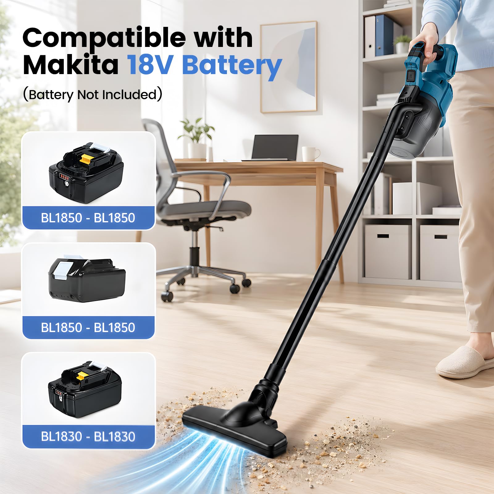 Aspiradora con batería para baterías Makita de 18 V, 10000 Pa 4 en 1, aspiradora de mano portátil, aspiradora de 140 W, aspiradora inalámbrica con vaso grande de 0,75 l, para pelo de animales