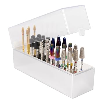 PANA Rectangle Nail Drill Bit Holder Display Organizer Case - Dustproof Carbide Bit Storage Container Box For Manicure Tools Nail Salon - 30 Holes Silver Drill Bits Not Included
