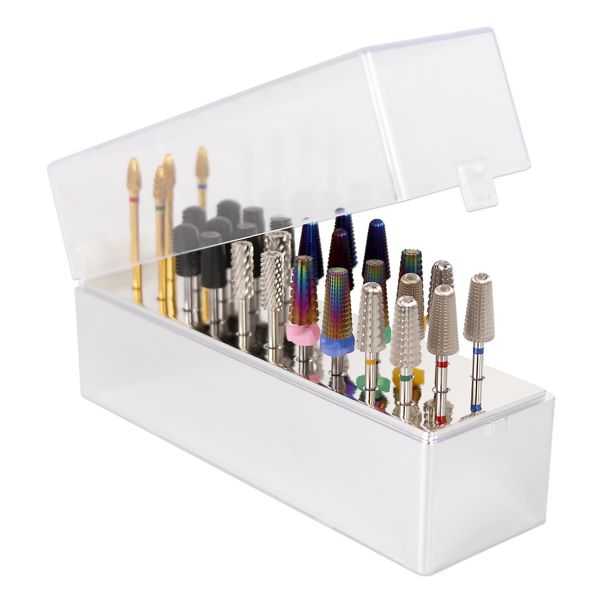 PANA Rectangle Nail Drill Bit Holder Display Organizer Case - Dustproof Carbide Bit Storage Container Box For Manicure Tools Nail Salon - 30 Holes Silver (Drill Bits Not Included)