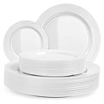 Aya\'s 120 Pack White Plastic Plates for Party - Round, Heavy Duty, Disposable Plate Set, 60 Each of 10 Dinner and 7.5 Salad Dessert Plates - Ideal for Weddings, Holidays, and Special Events