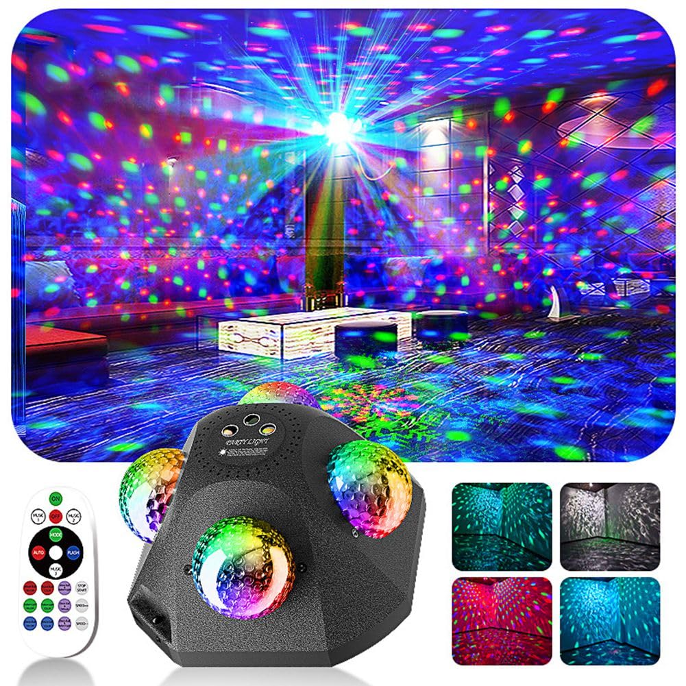 Discokugel-Partylichter für Drinnen und Draußen, DJ-Lichter, Discokugel-Dekoration, Stroboskoplicht für Partys, 4 Discokugeln, Sound, EU-Stecker