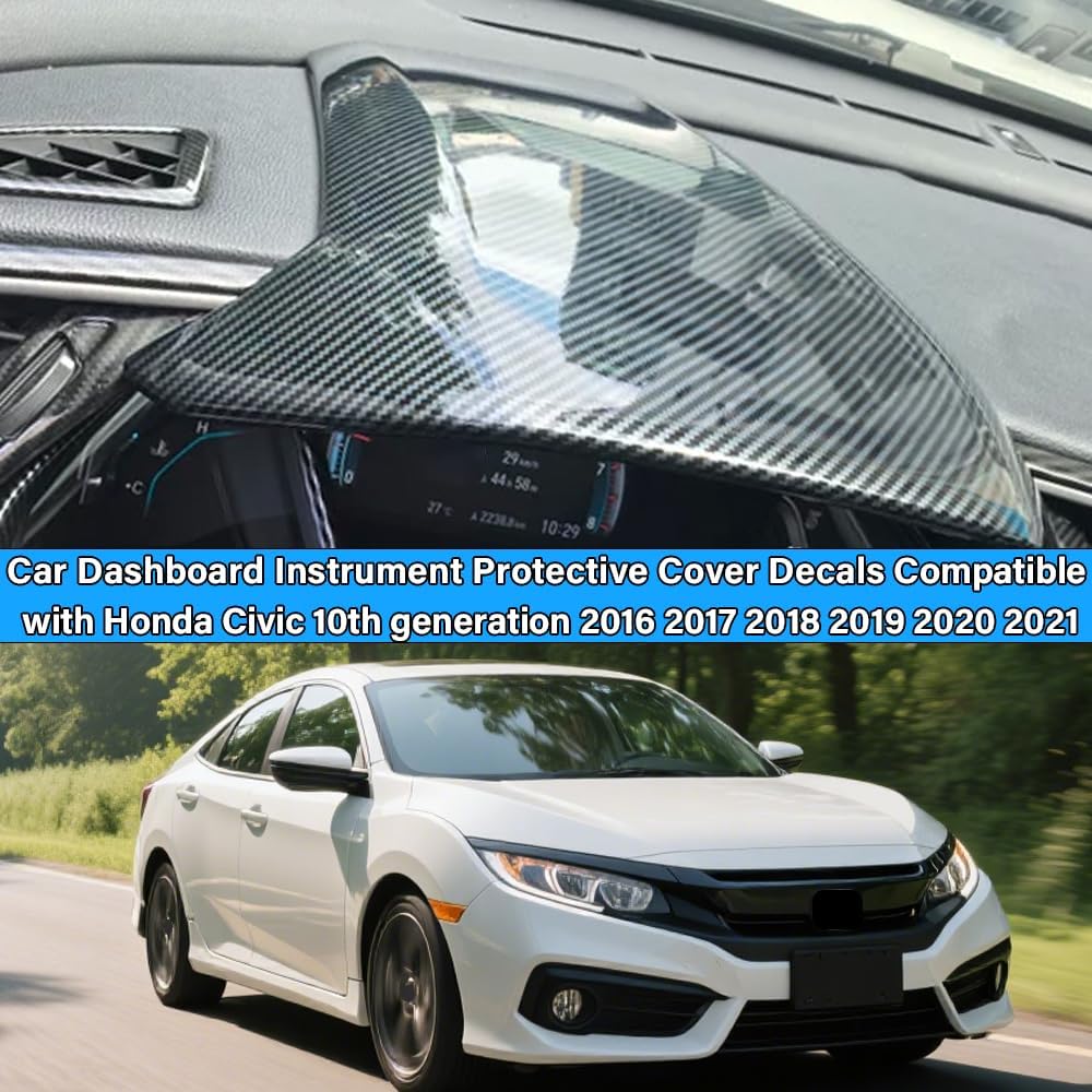 Car Dashboard Cover Decorate Dash Covers Trim Compatible with Honda Civic Accessories 10th Gen 2016 2017 2018 2019 2020 2021 ABS Carbon Fiber Style Interior