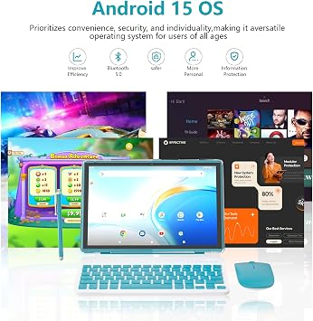 Android 15 Tablet 10 inch Tablet 2 IN 1 Tablets with Keyboard Mouse Case Stylus 18GB RAM 128GB ROM 2TB Expand, Android 15 Tableta 10.1 IPS 6000mAh Battery Bluetooth Dual Camera 5G WiFi-6 Tablets.