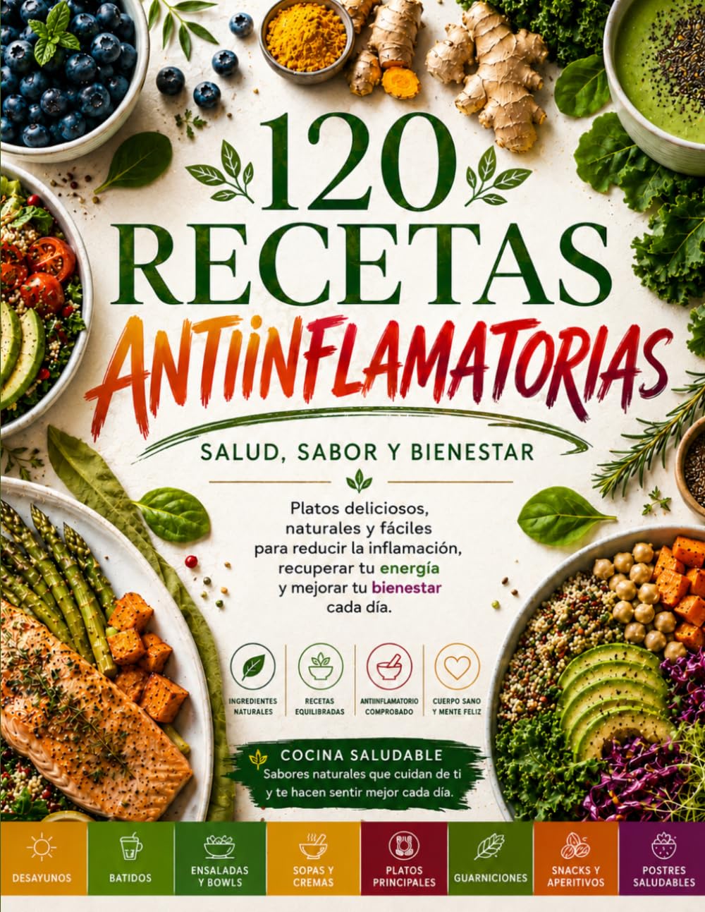 RECETAS ANTIINFLAMATORIAS: 120 Recetas Naturales para Reducir la Inflamación, Recuperar tu Energía y Mejorar tu Bienestar
