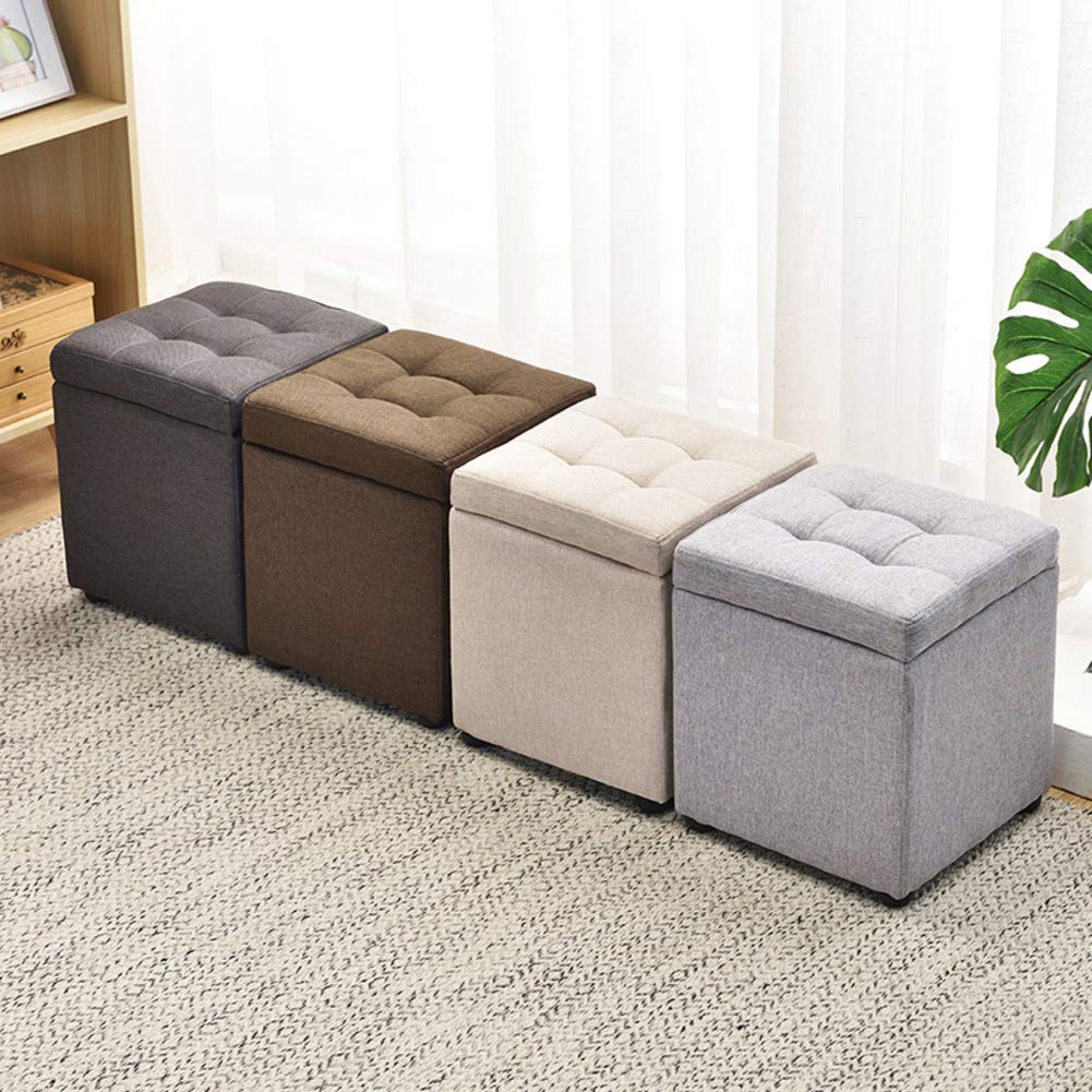 Pouf ottomano con contenitore, sgabello girevole con scatola per giocattoli, vassoio organizer per scarpe, panca per ottomana