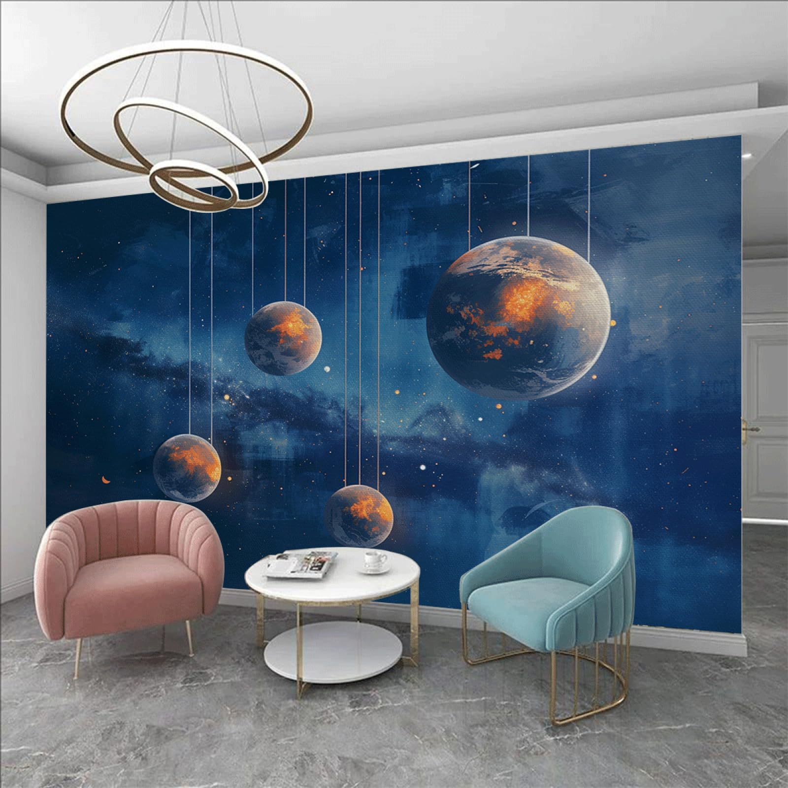 Fotomurales Decorativos Pared Círculo Azul Marino Murales Papel Pintado Pared Dormitorio Infantil Salón Antecedentes Televisivos Sin Pegamento Tela de Seda Papel Pintado 190x148cm