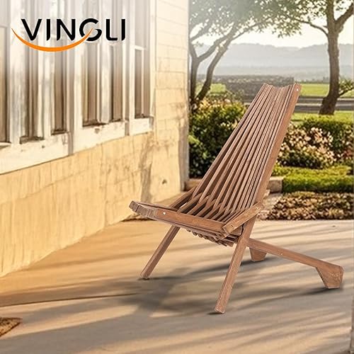 Miniatura 7 de VINGLI La silla de patio con listones de madera cuenta con un diseño plegable y es adecuada para su uso como una silla de descanso en salas de