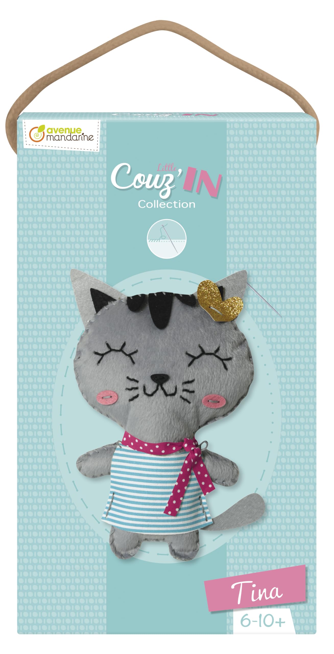 Avenue Mandarine - Ref 52654O - Little Couz'in Sewing Introductory Activity Box - Tina the Cat - Includes Felt, Thread, Wadding, Full Instructions Supplied, Suitable for Ages 6+
