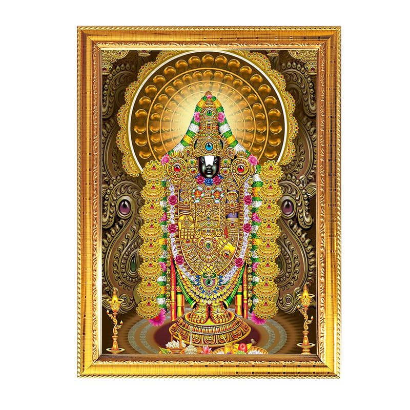 Fashnkart Lord Balaji Golden Photo Frame for Pooja Indian with a religious or spiritual theme Temple Puja Room Home Décor Worship 8.6 X 11
