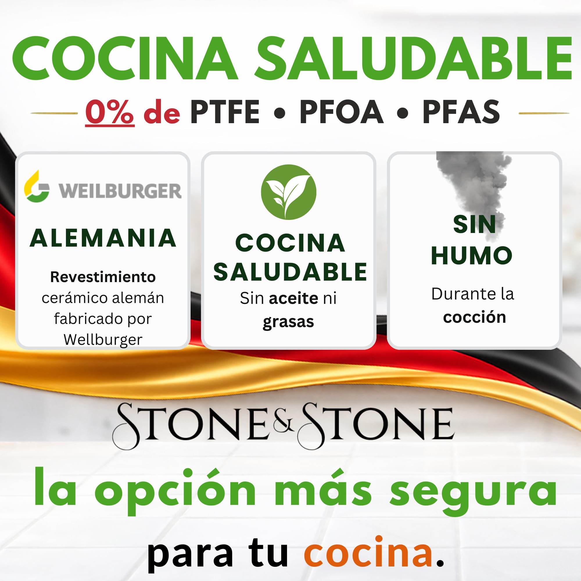 Stone&Stone Plancha Grill Inducción Rectangular 47 cm con Pinza, Plancha BBQ Antiadherente con Revestimiento Cerámico Alemán, Base de Acero Completo, Apta para Gas y Horno, Sin PFAS, PFOA ni PTFE