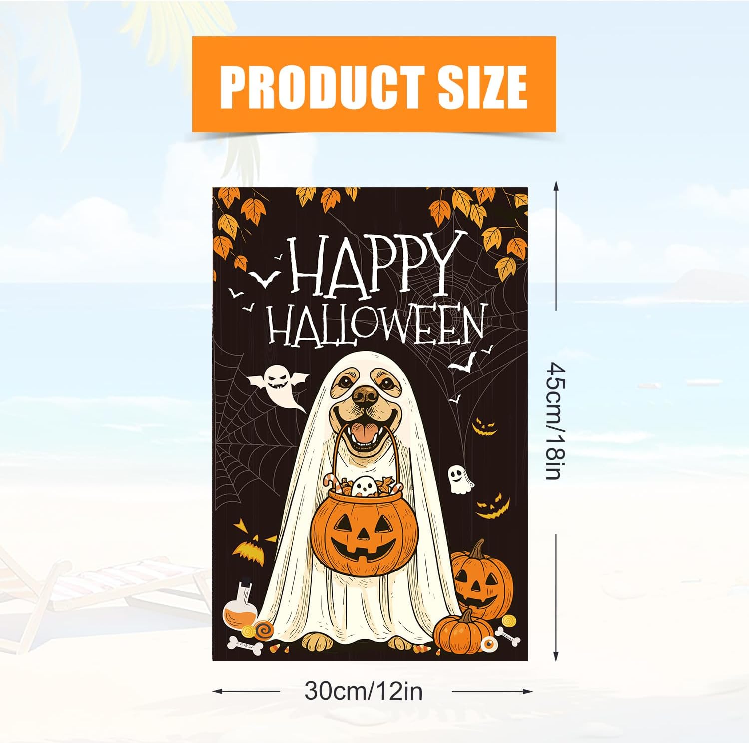 Golden Retriever Halloween Garden Flag, 18x12in Double Sided Machine-Washable Happy Halloween Ghost Dog Garden Flag for Patio Lawn Yard Outdoor Outside Seasonal Decor Decoration - Image 2
