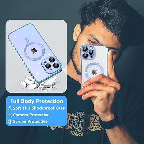 Miniatura 7 de Magsafe - Funda para iPhone 13 Pro Max, funda magnética transparente para teléfono con protector de pantalla y cubierta de cámara, funda galvanizada