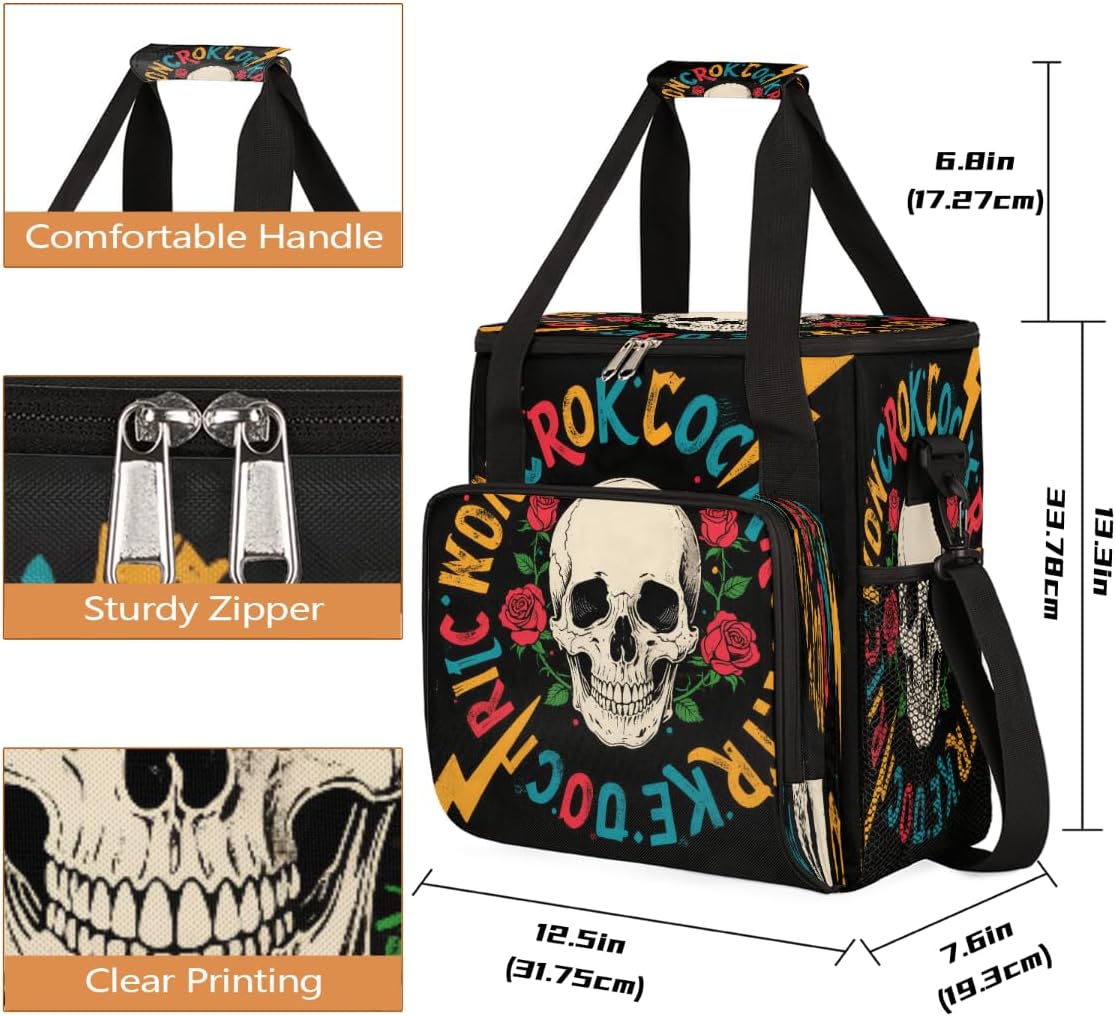 Colorful Skull Portable Coffee Maker Carrying Bag Compatible with Keurig K-Mini or K-Mini Plus - Travel Storage Tote with K-Cup Pod Pockets for Single Serve Coffee Brewer
