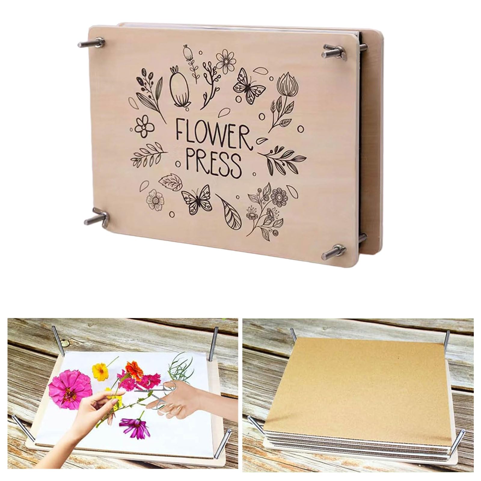 BOGEEL Pressa per fiori in legno per adulti e bambini, kit di stampa per fiori piccoli, stampa per foglie e piante, 18 x 18 cm