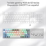 Redragon K617 Fizz 60 % Disposition QWERTY ES Clavier Gaming, LED éclairage Clavier de jeu avec câble USB-C, clavier ultra-compact 62 touches, Hot Swap commutateurs rouges- pour PC/Windows - 3
