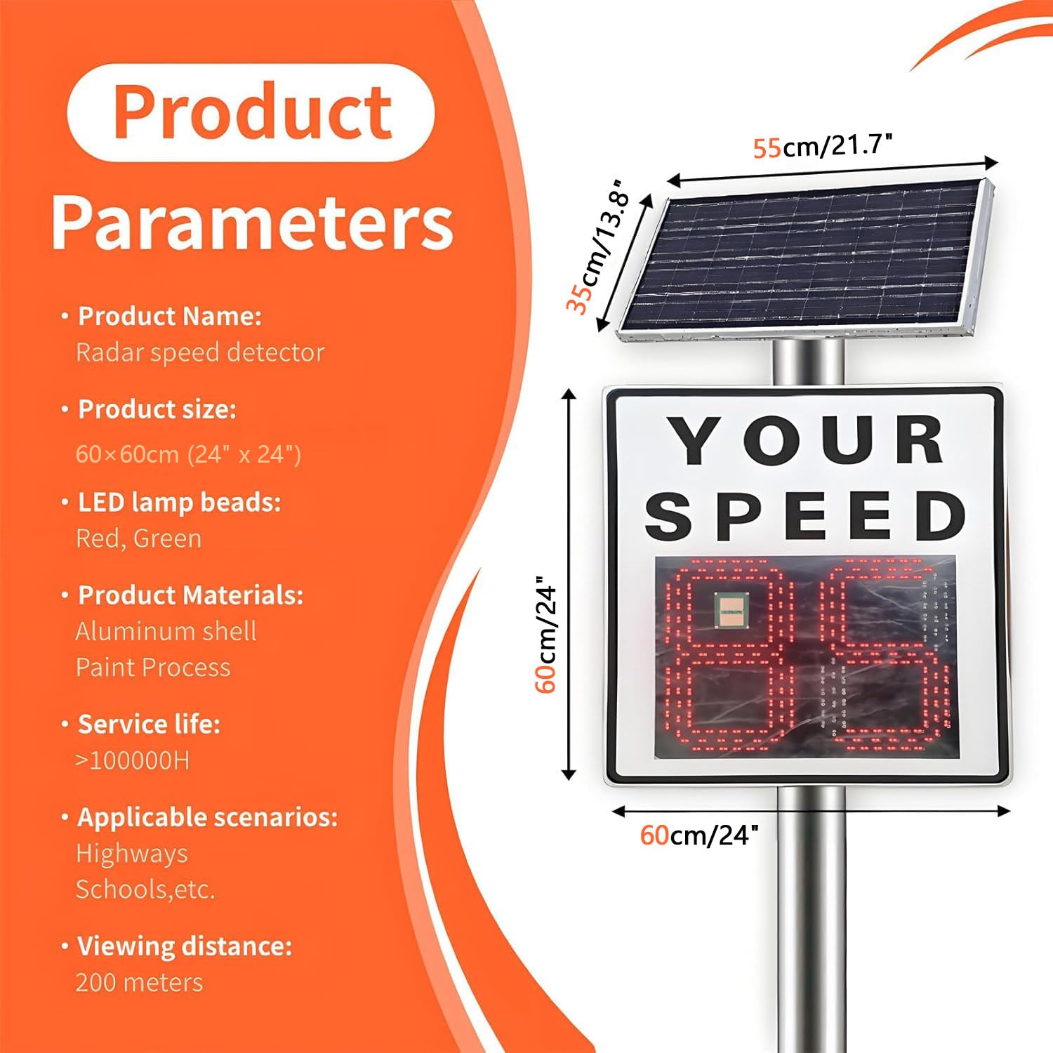 Señal de visualización de velocidad de radar, tablero solar de retroalimentación de tráfico con control remoto para carreteras y carreteras de velocidad limitada