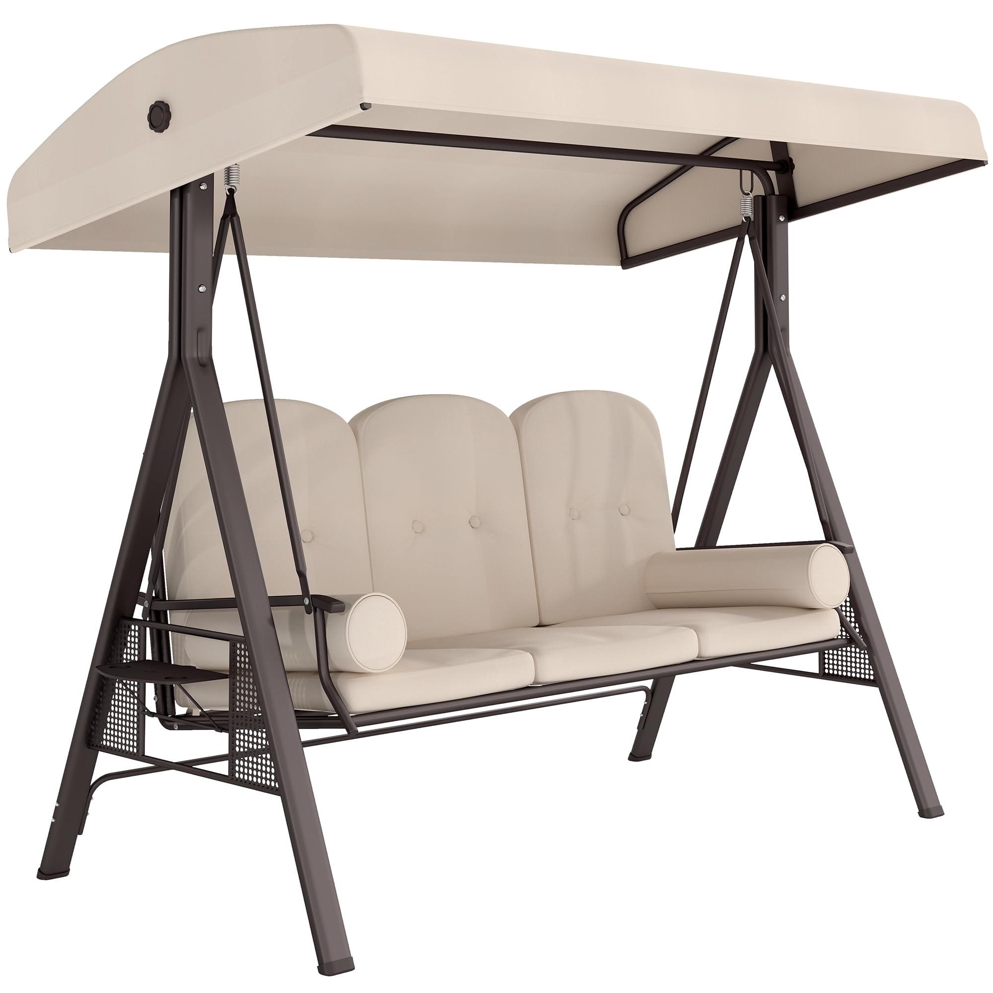 Outsunny Balancelle de Jardin 3 Places Grand Confort Toit Inclinaison réglable Coussins Plateaux rétractables Beige