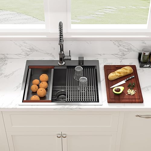 Miniatura 53 de Sarlai Fregadero de barra de 21 gotas de acero inoxidable - Fregadero de cocina de 21 x 20 pulgadas, estación de trabajo de montaje superior, acero