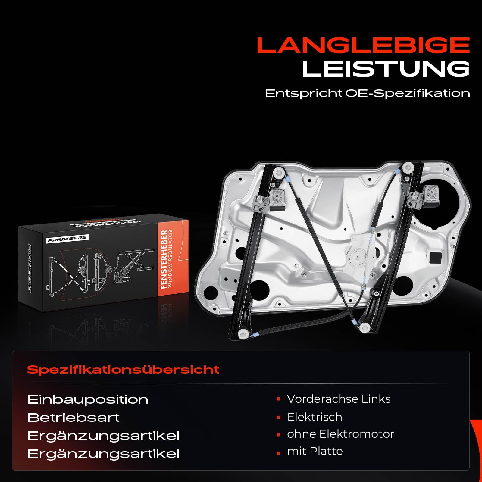 Frankberg Fensterheber Mit Grundträger Vorne Links Kompatibel mit B-o-r-a 1J2 1J6 Golf IV 1J1 1J5 1997-2006 1J4837461H